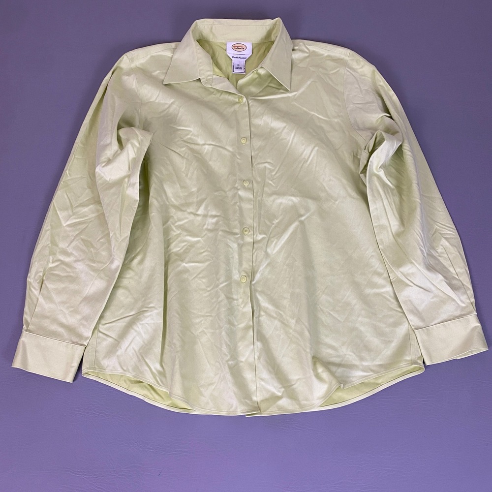Talbots Button Down Shirt‎ Size 12 Pale Lime Green Cotton Wrinkle Resistant *